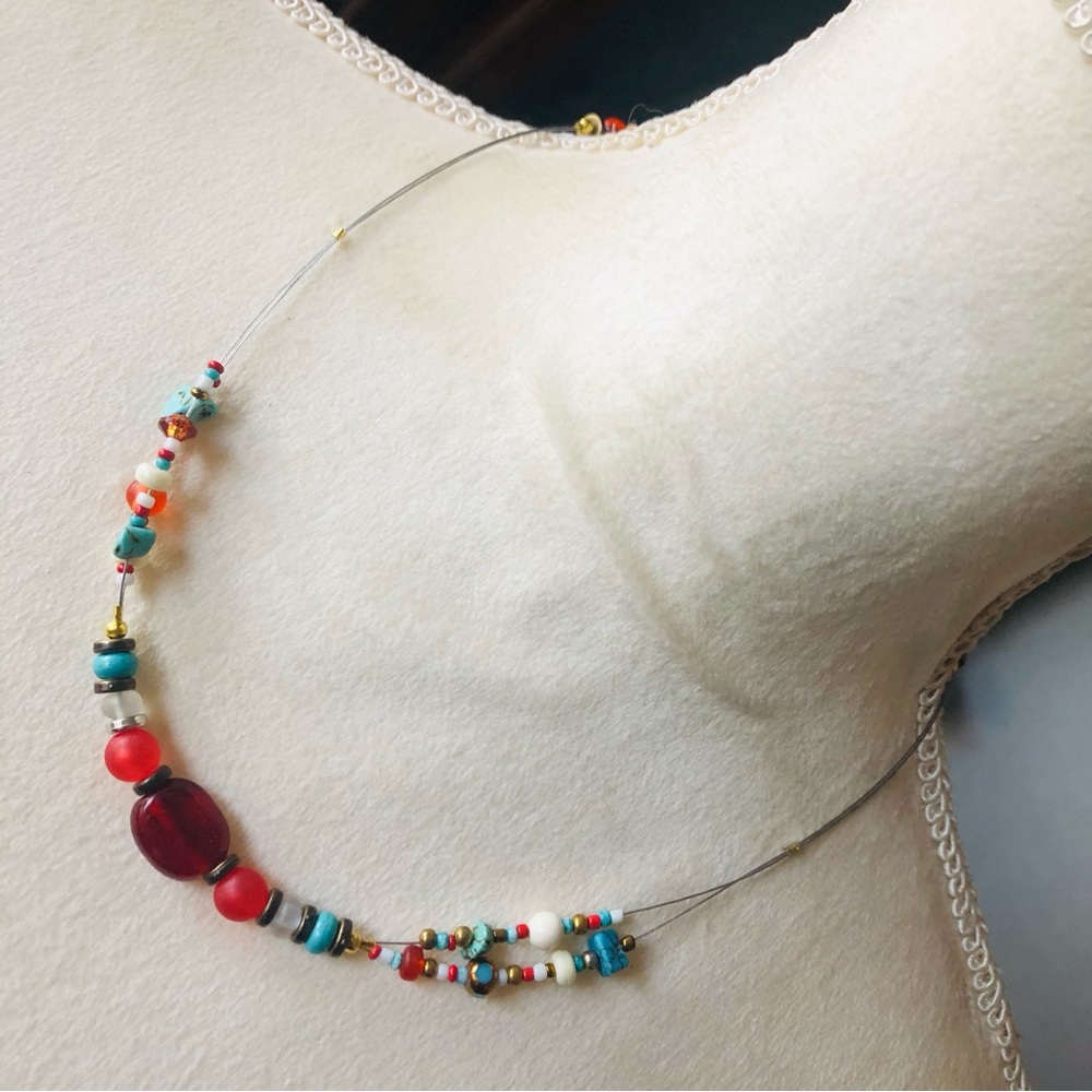 Handcrafted stainless steel wire beaded natural stone necklace